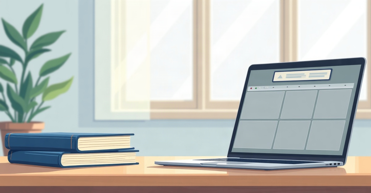 Classroom lesson-plan folders on a desk beside a laptop showing a grid of empty storyboard frames