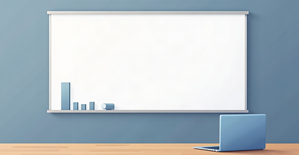 A whiteboard with five uneven hand-drawn bars beside a closed laptop in an empty meeting room