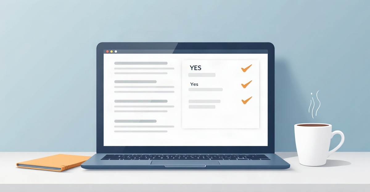 A laptop showing an application form with a yes/no question among longer empty fields